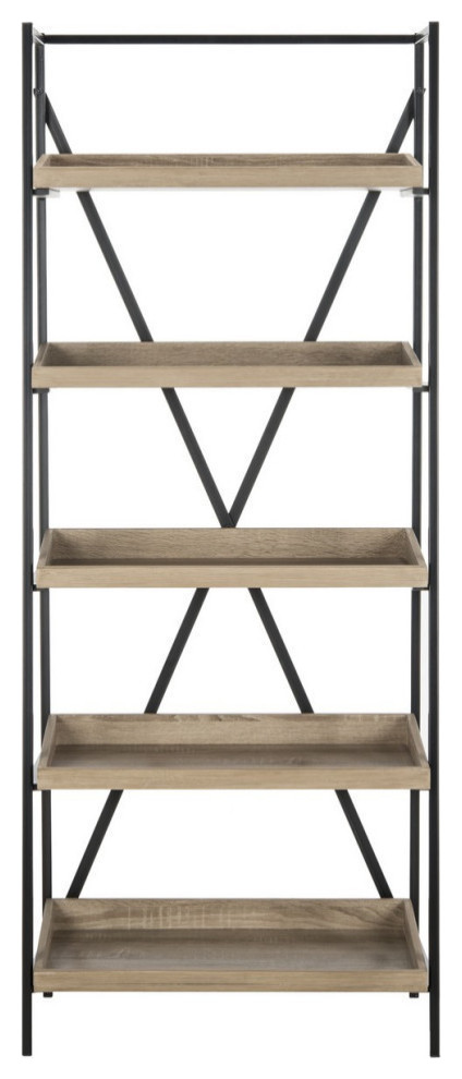 Eva Retro Mid Century 5 Tier Etagere/Bookcase  Oak/Black   Industrial   Bookcases   by Rustic Home Furniture Deco  Houzz