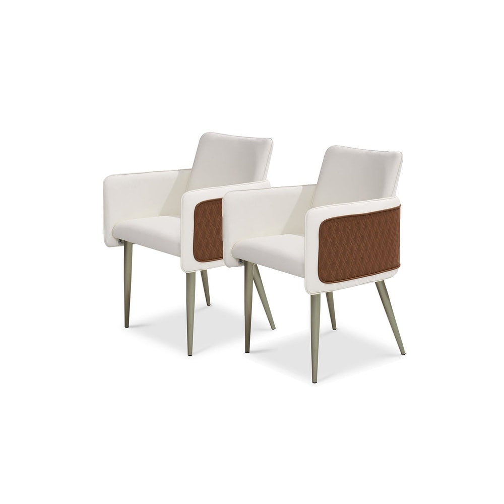 Set of 2 Modern Leather Upholstered Dining Chair with Metal Legs