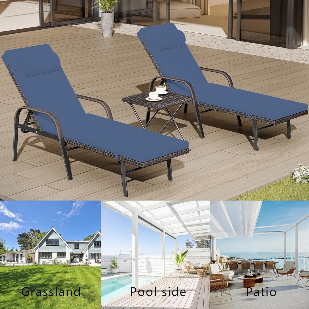 Kullavik Outdoor Chaise Lounge Furniture 3 Piece Set