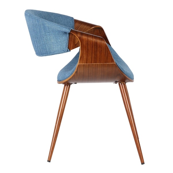 Curved Back Fabric Dining Chair with Round Tapered Legs， Brown and Blue