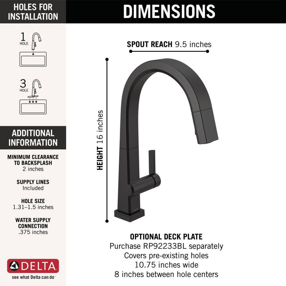 Delta Pivotal Single-Handle Pull-Down Sprayer Kitchen Faucet with Touch2O Technology in Matte Black 9193T-BL-DST