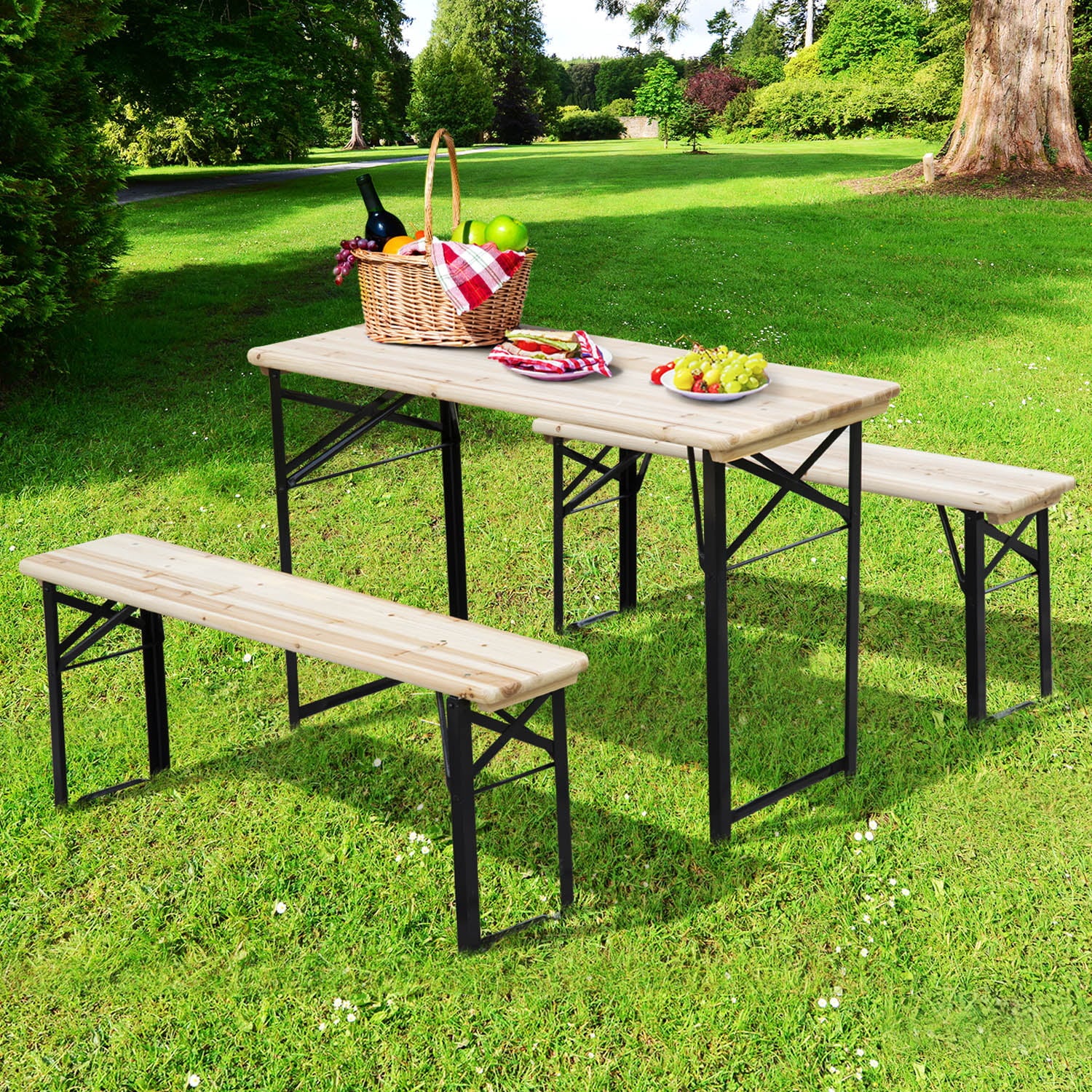 Outsunny 6' Wooden Outdoor Folding Patio Camping Picnic Table Set with Bench