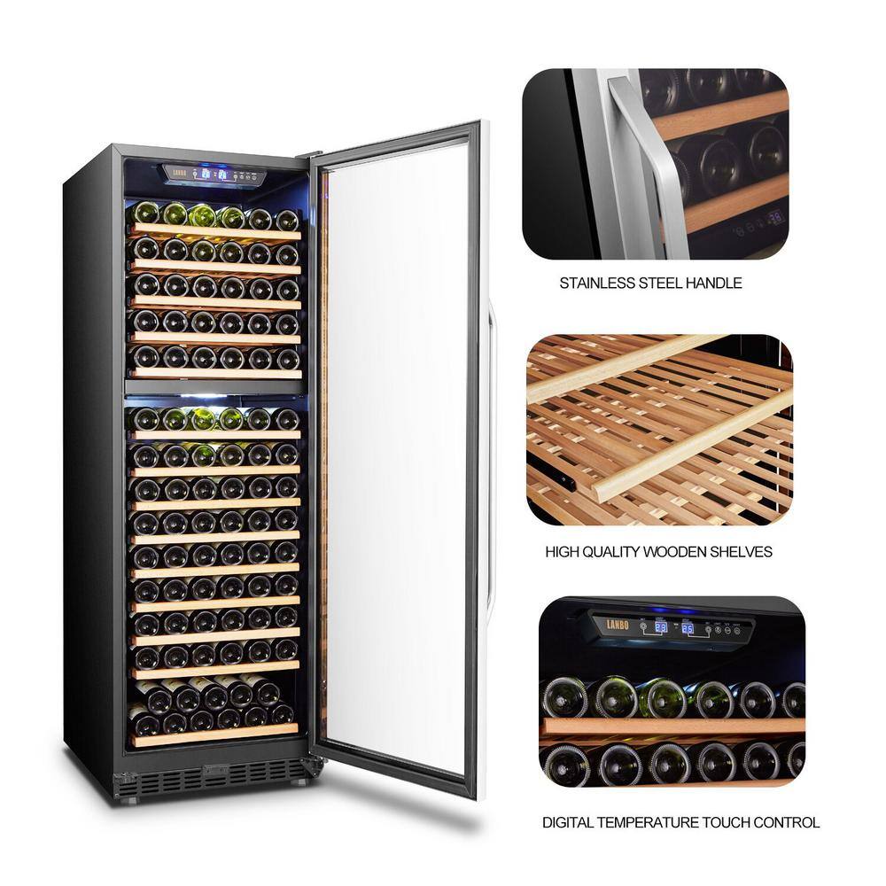 LANBO 23 in. 160-Bottle Stainless Steel Dual Zone Wine Refrigerator LW165D