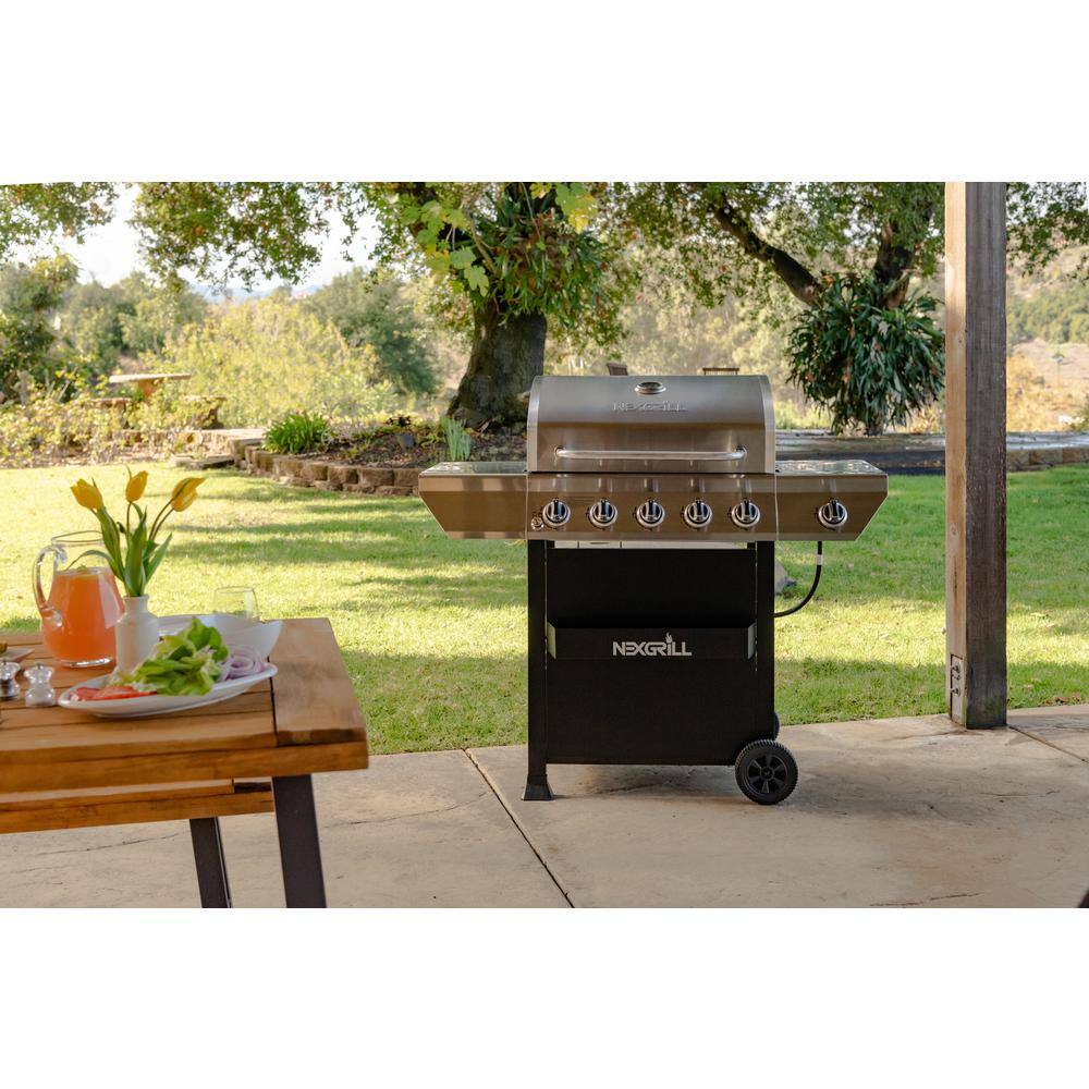 Nexgrill 720-0888S 5-Burner Propane Gas Grill in Stainless Steel with Side Burner and Condiment Rack