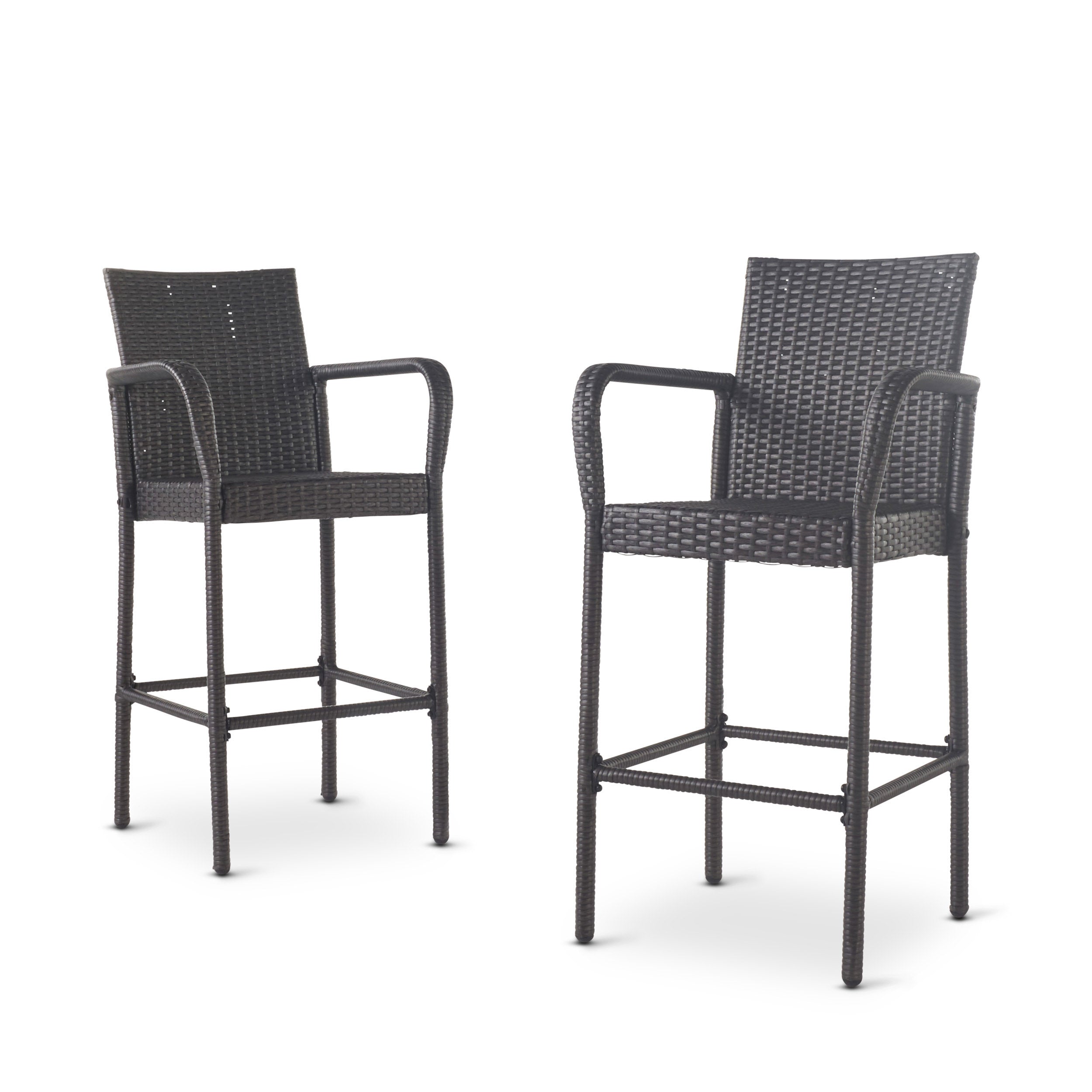 Dunedin Outdoor Coastal Wicker Backed Barstools with Arms