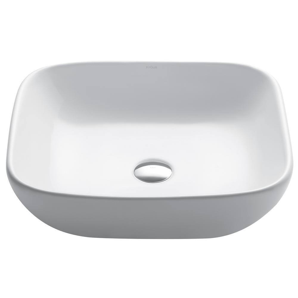 KRAUS Elavo Soft Square Ceramic Vessel Bathroom Sink in White KCV-127