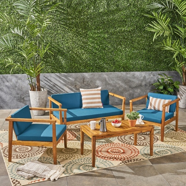 Newbury Outdoor 4Seater Acacia Wood Chat Set with Coffee Table by Christopher Knight Home