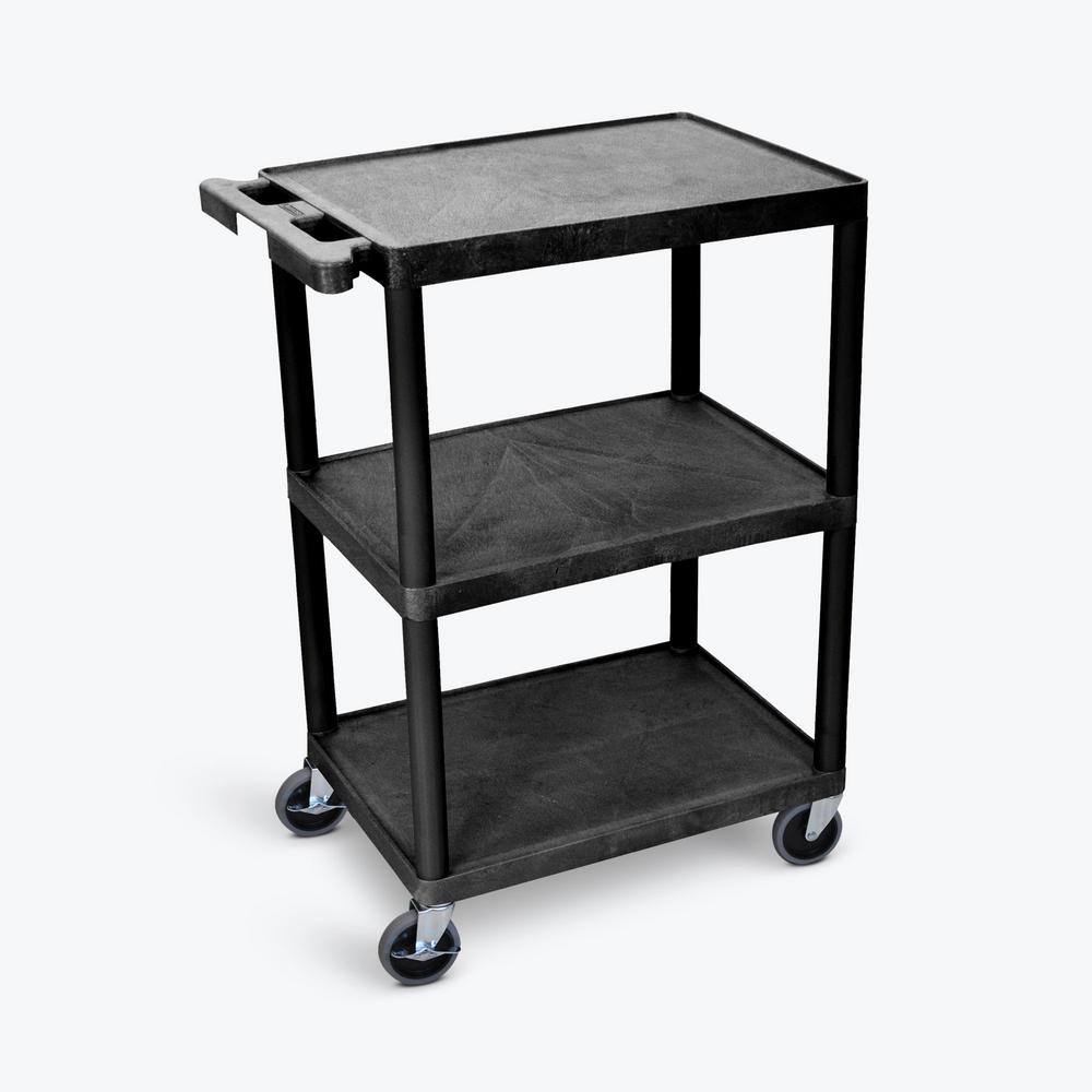 Luxor HE 24 in. W x 18 in. D x 34 in. H 3-Shelf Utility Cart in Black HE34-B