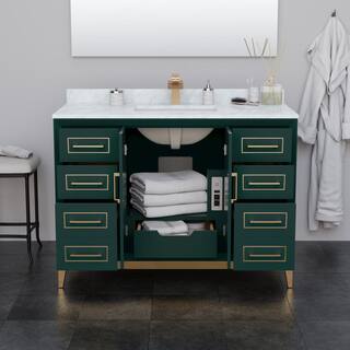 Wyndham Collection Marlena 48 in. W x 22 in. D x 35.25 in. H Single Bath Vanity in Green with White Cultured Marble Top WCH515148SGSWCUNSMXX