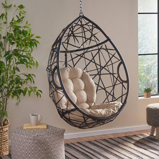 Cayuse Wicker Tear Drop Hanging Chair Brown tan Christopher Knight Home