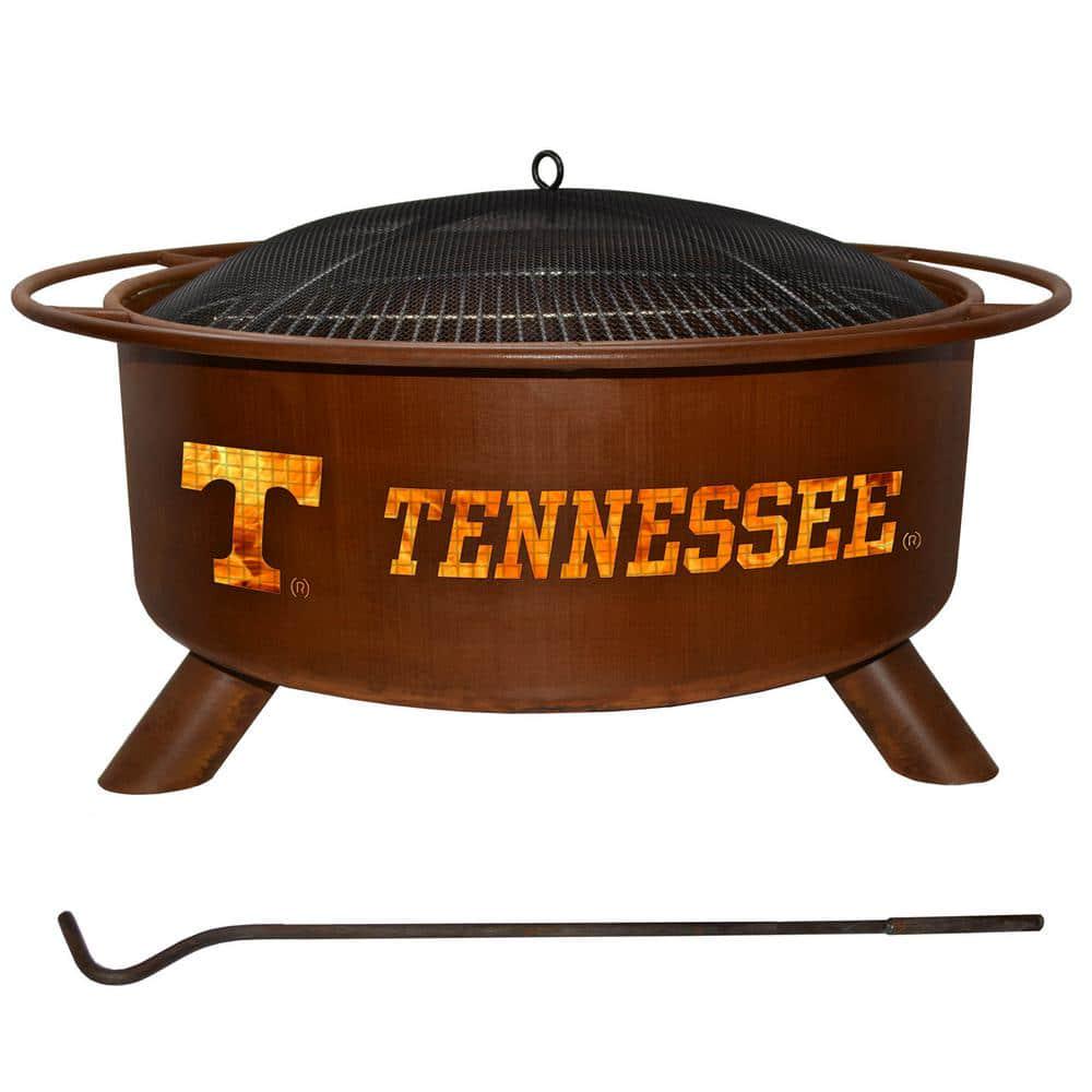 Tennessee 29 in x 18 in Round Steel Wood Burning Fire Pit in Rust with Grill Poker Spark Screen and Cover