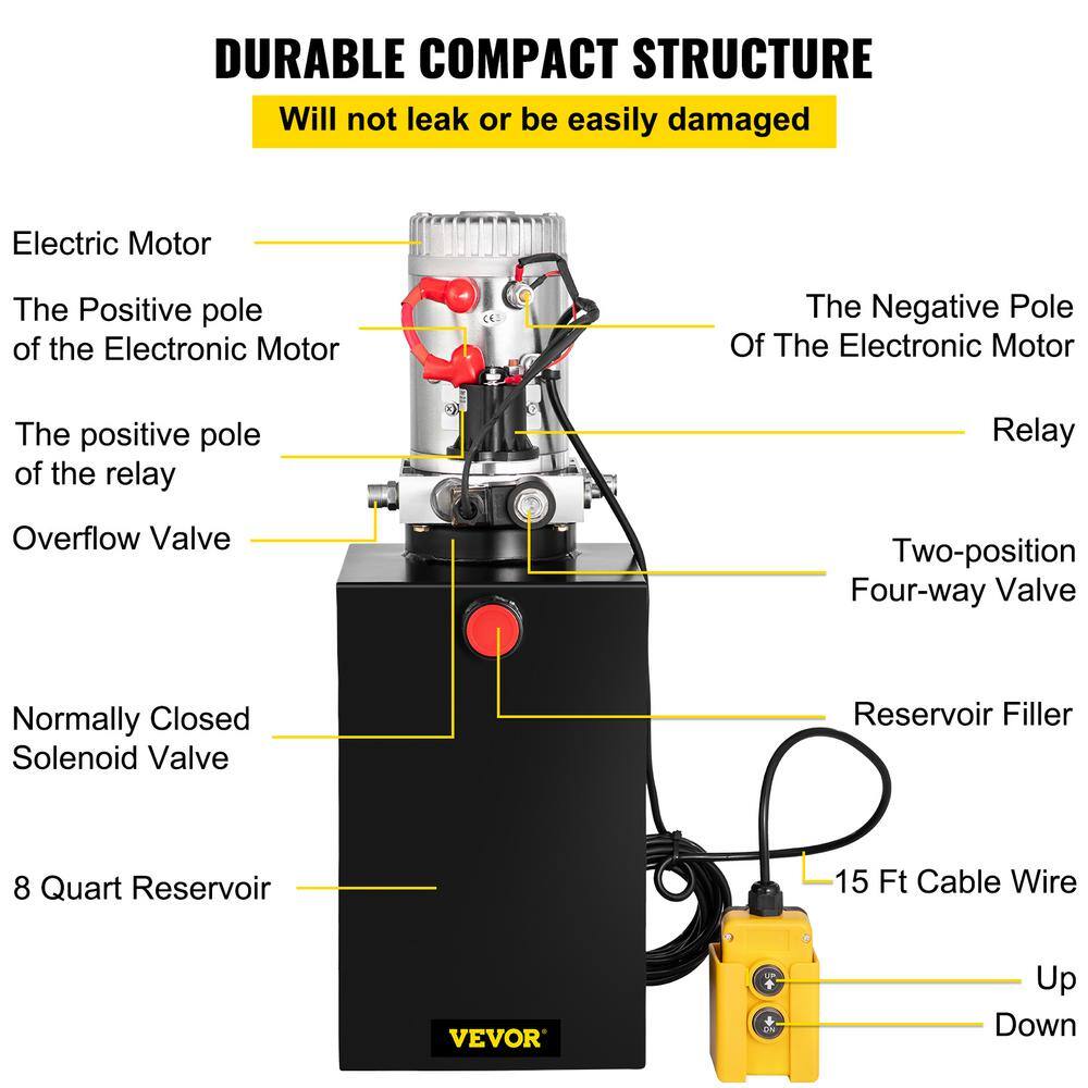 VEVOR Dump Trailer Hydraulic Pump 12-Volt DC Hydraulic Power Unit Single Acting 3.75 Gal. Steel for Truck Tailgate Lift CZYYB15LTXDZY0001V0