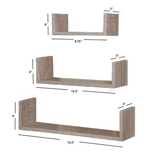 Home Basics 16.62in x 3.75in x 4in Oak Floating U Shape Shelves (Set of 3) HDC94949