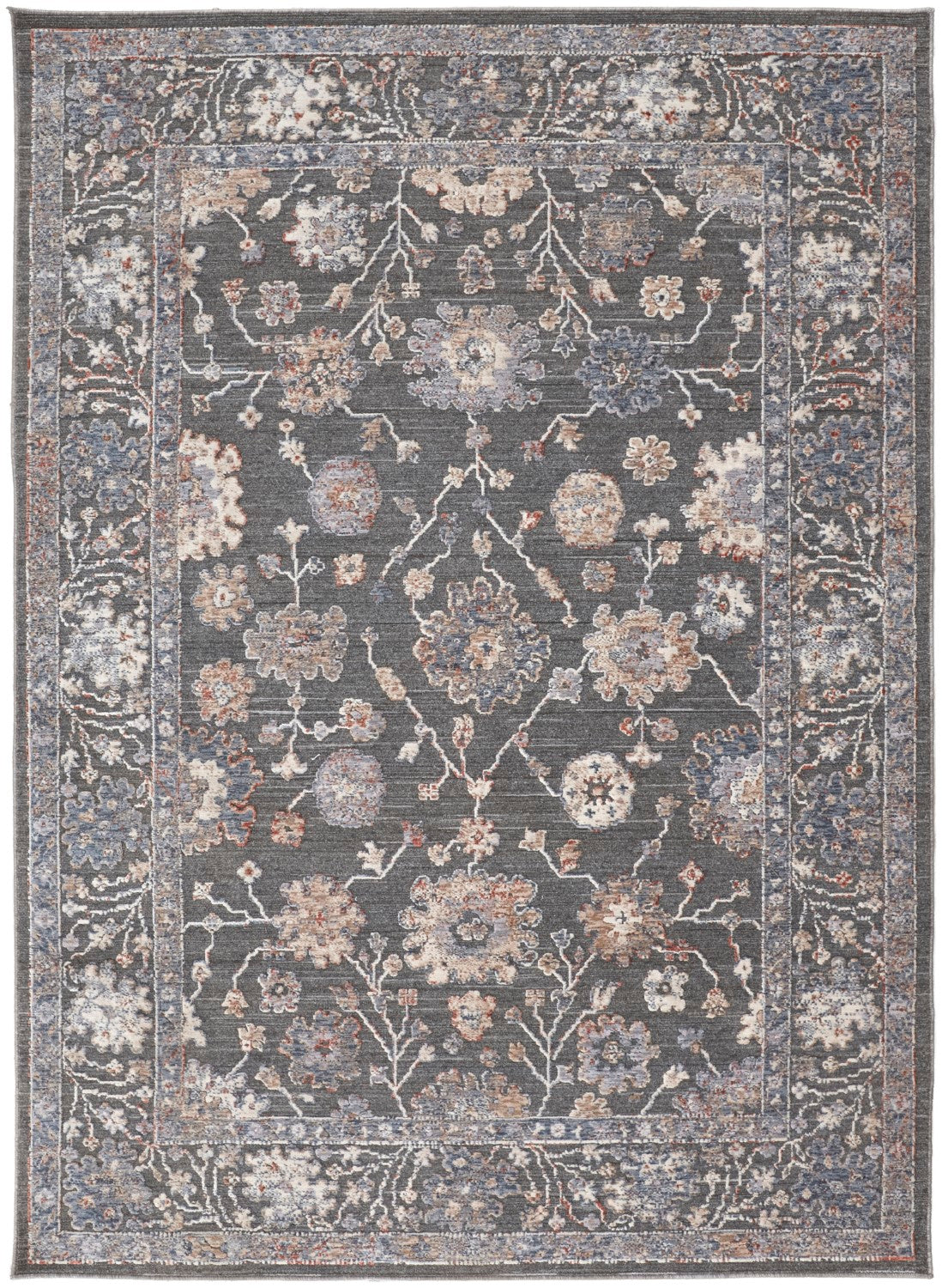 Sybil Power Loomed Ornamental Charcoal/Celectial Blue Rug