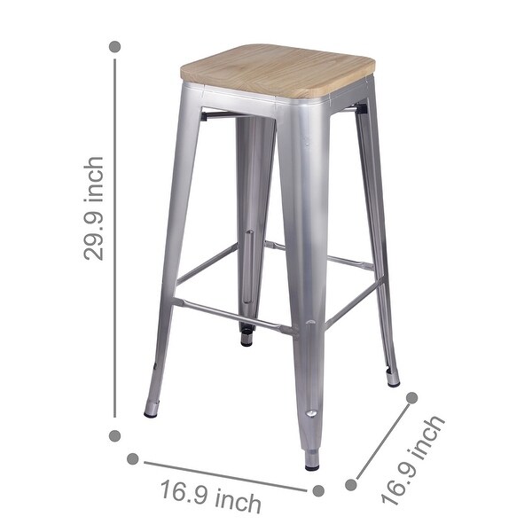 30inch Metal Stool with Light/Dark Wooden Seat-Set of 4