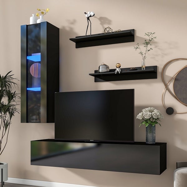 5-Piece High Gloss Wall Mount Floating TV Stand Display Units Entertainment Center with Media Storage Cabinet