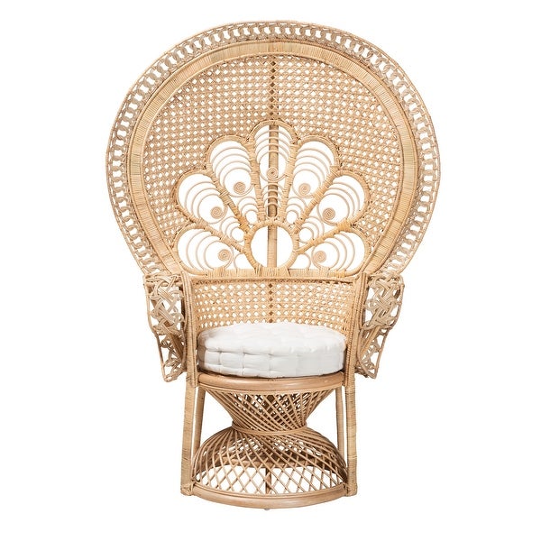 Ediva Modern Bohemian Natural Brown Rattan Peacock Accent Chair