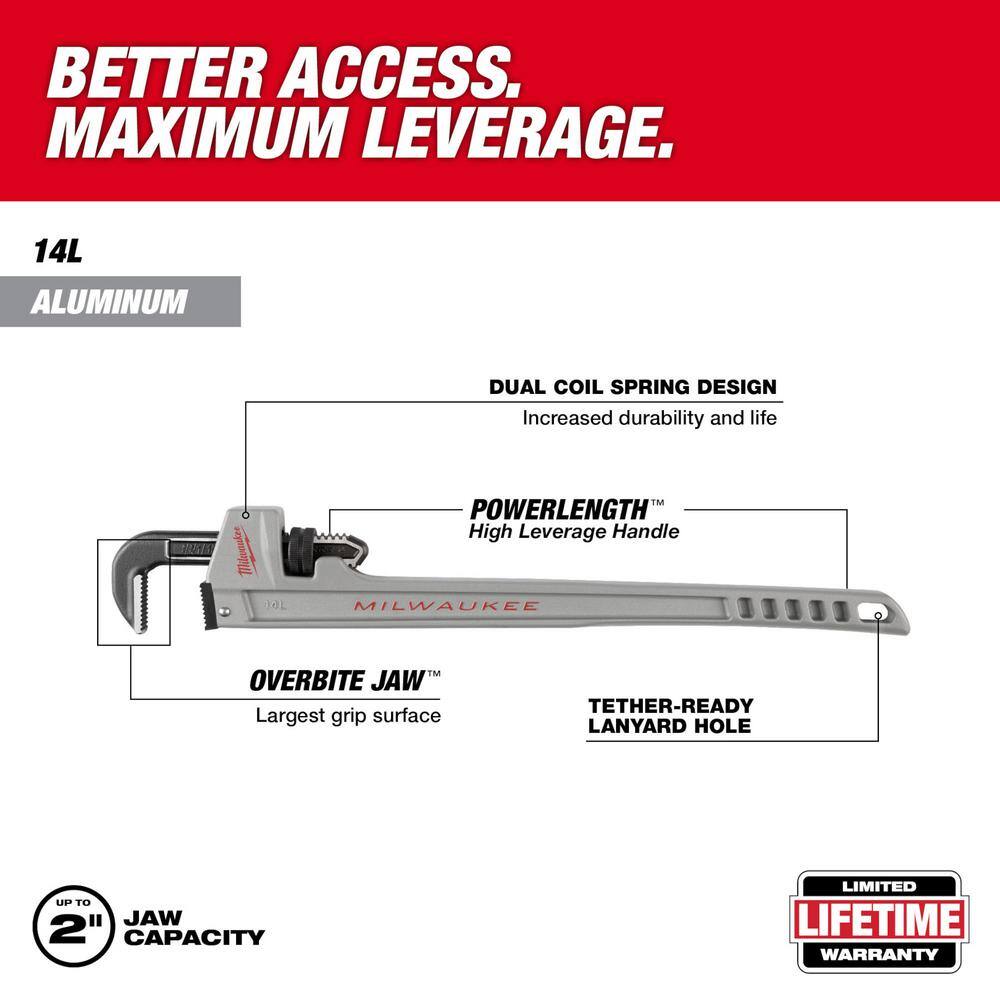 MW 14 in. Aluminum Pipe Wrench with Power Length Handle 48-22-7215