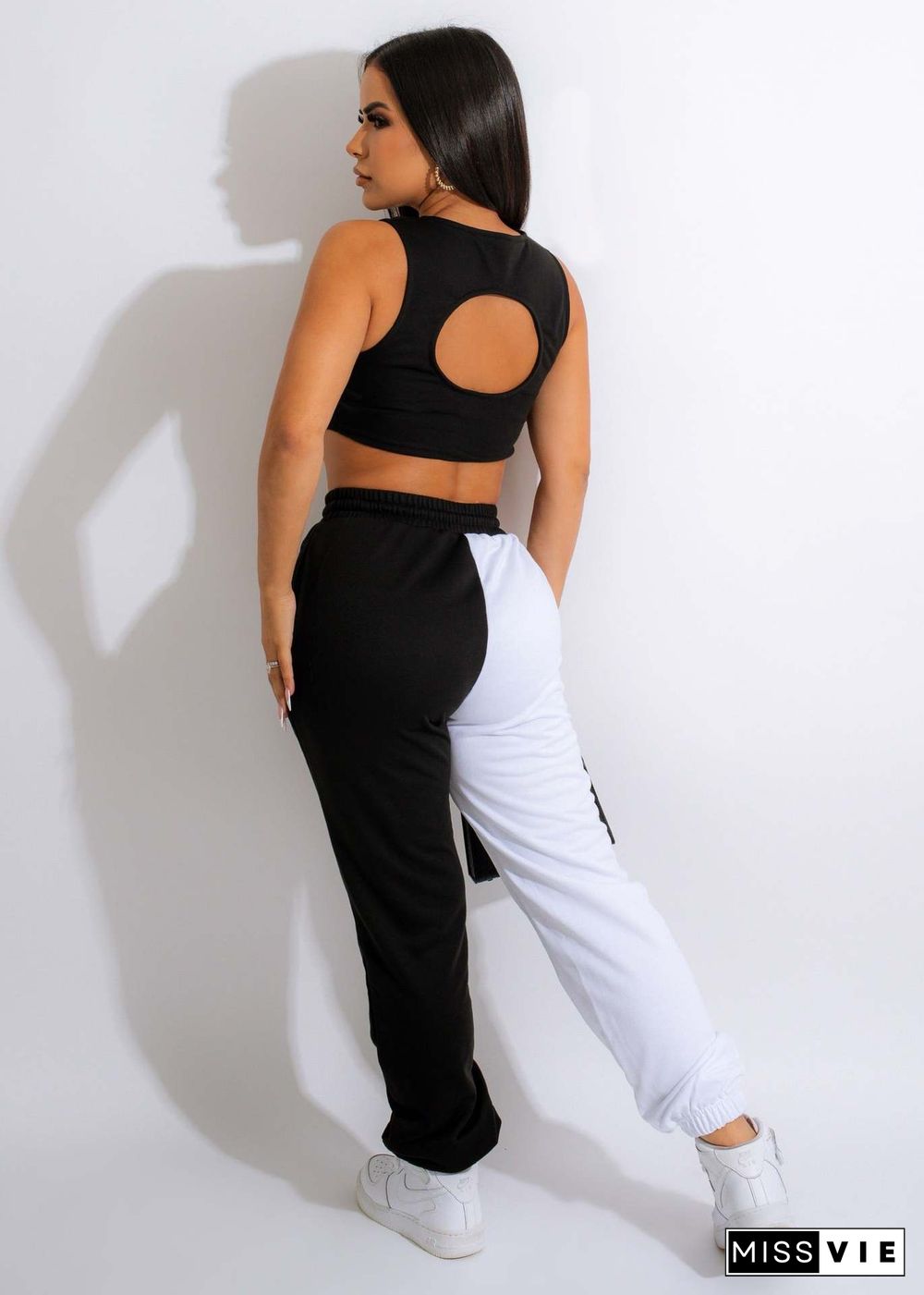 Back Cut out Tank Crop Top Sweatpants 2 Piece Set