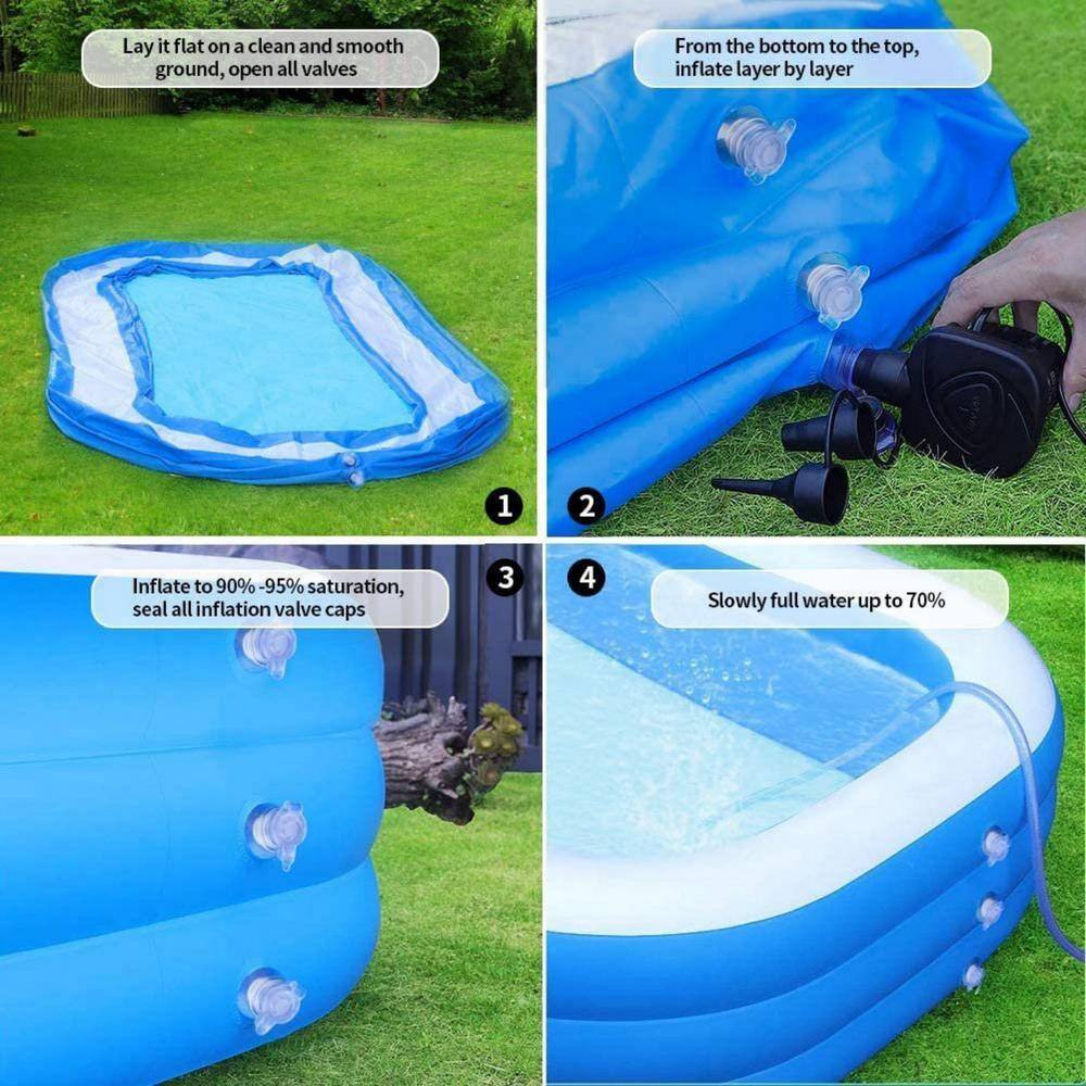 Afoxsos 120 in. x 72 in. Rectangular 22 in. D Inflatable Swimming Pool Family Full-Sized Swimming Pool with No Print HDDB1859