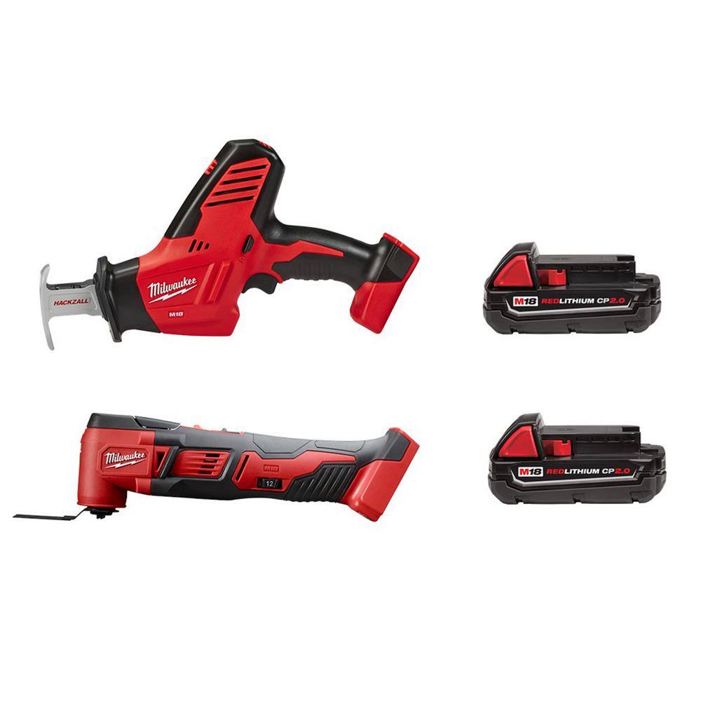 MW M18 18V Lithium-Ion Cordless HACKZALL Reciprocating Saw with Multi-Tool and (2) 2.0 Ah Compact Batteries 2625-20-2626-20-48-11-1820-48-11-1820