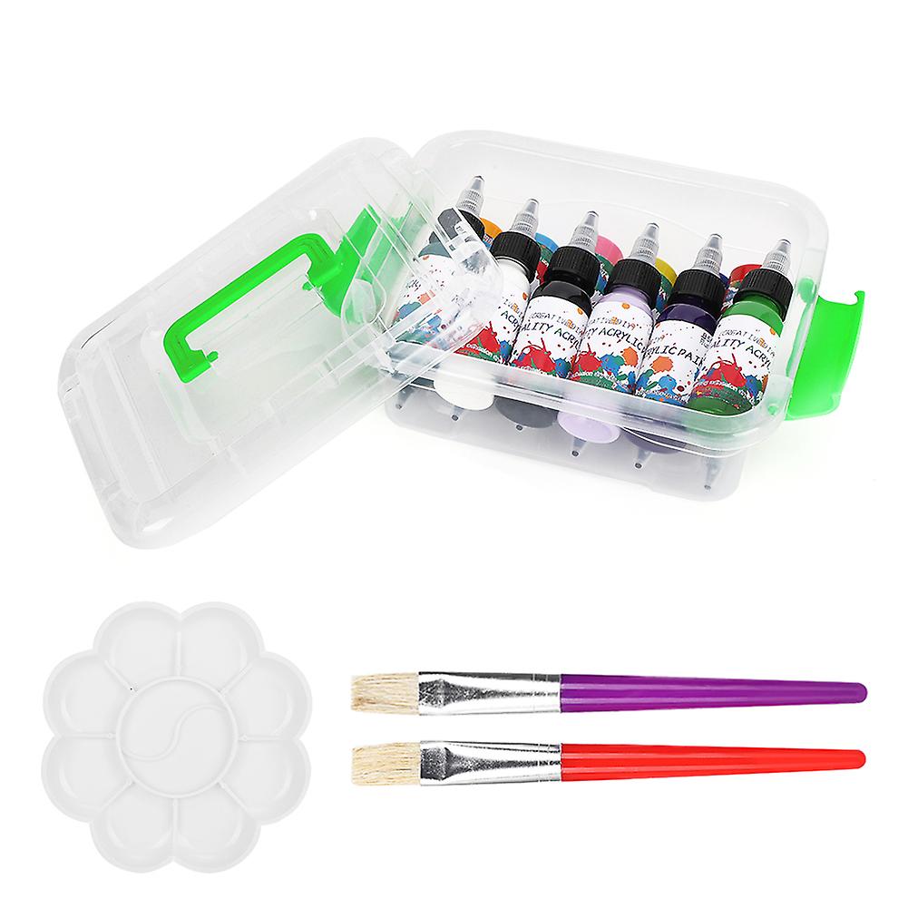 12pcs Ys102 Acrylic Paint Set 30ml Pigment Type B 2 Brushes Palette Portable Plastic Box