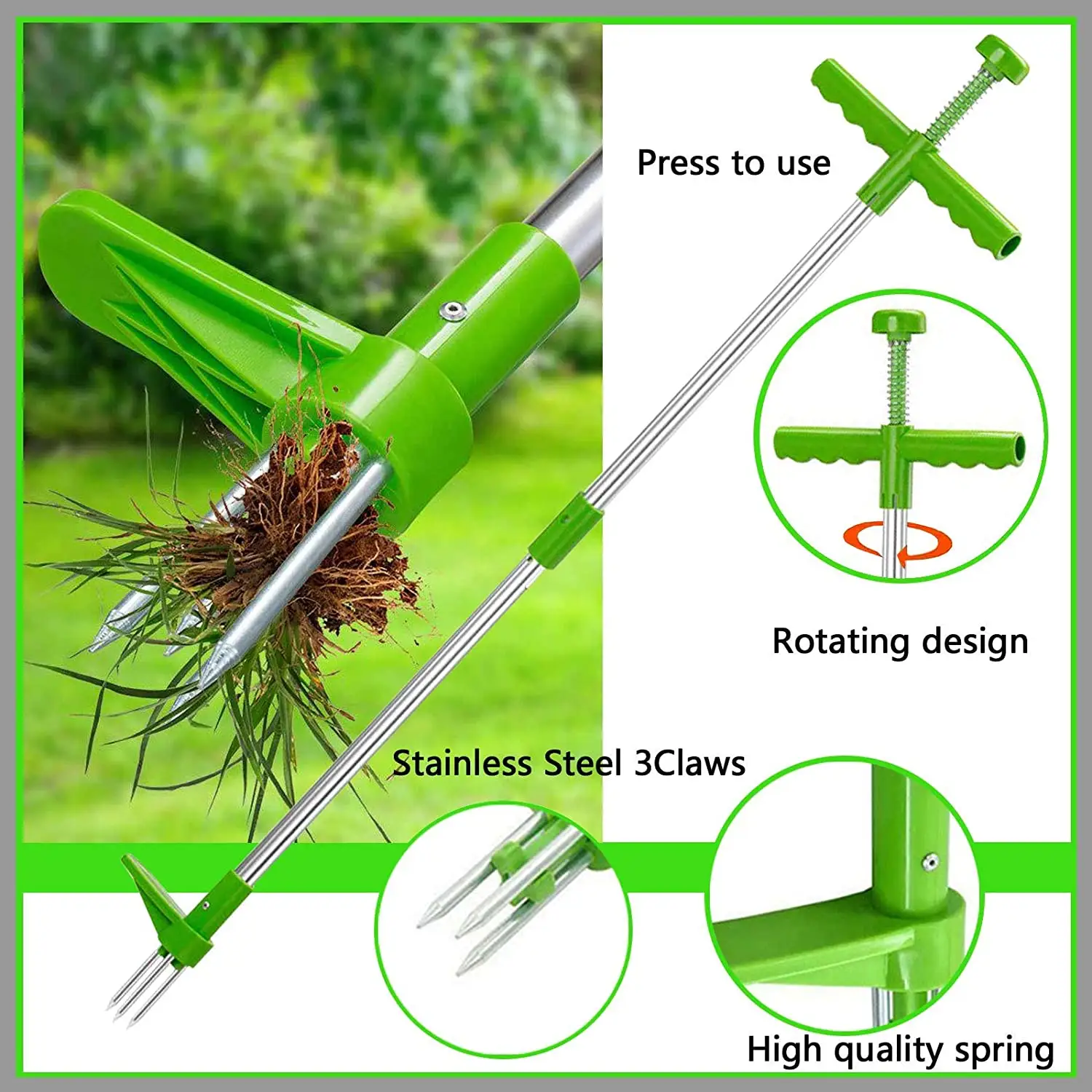 Manual Garden Lawn Long Handled Aluminum Stand Up Weed Extractor