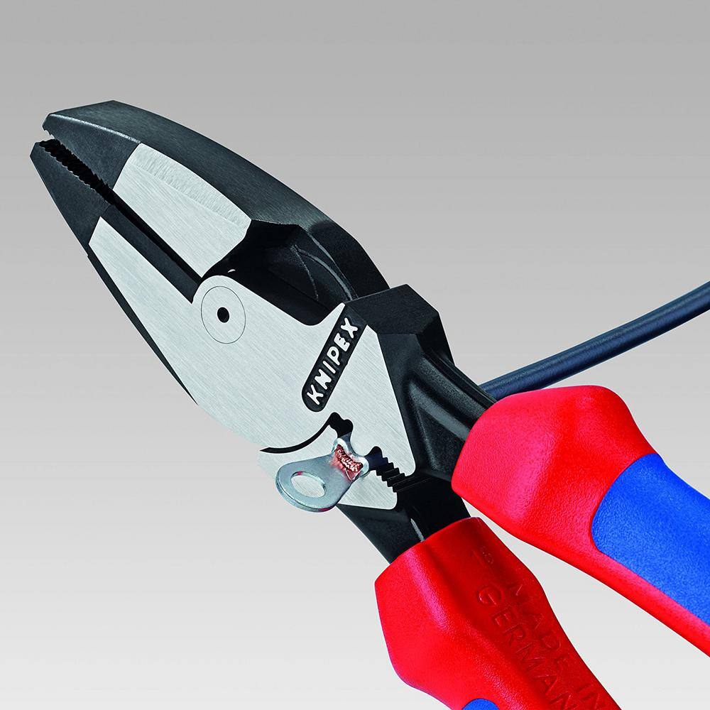 KNIPEX 9-12 in. Ultra-High Leverage Lineman's Pliers with Fish Tape Puller Crimper and Tether Attachment 09 12 240 T BKA