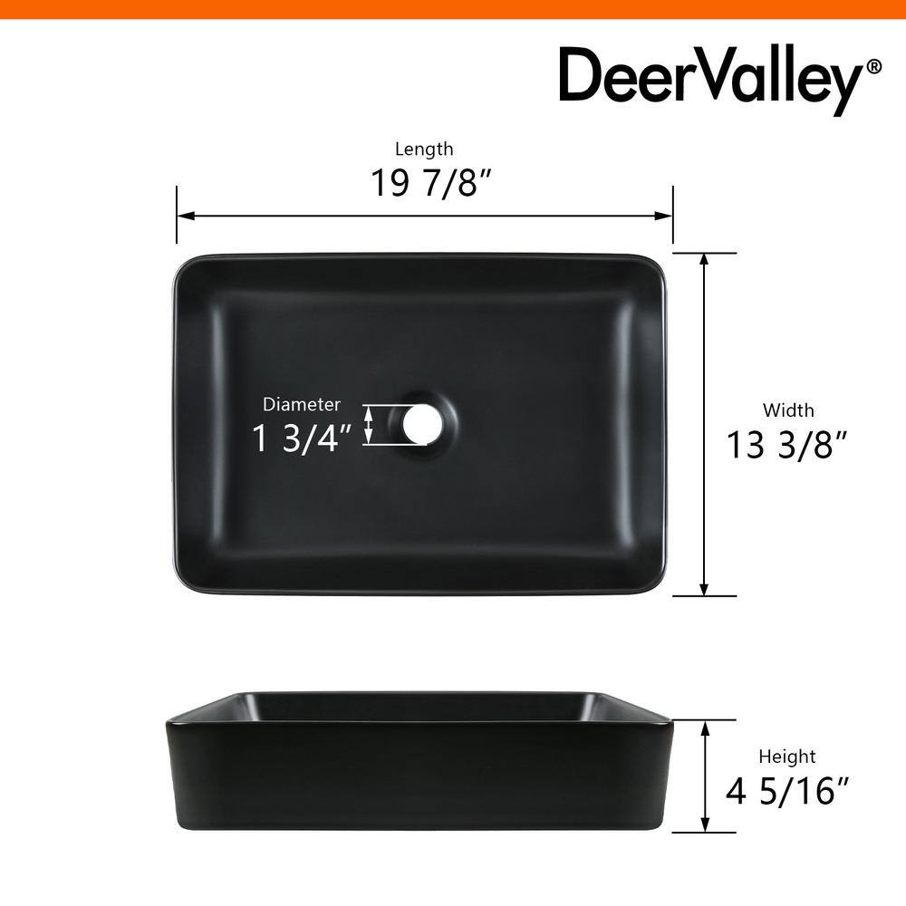 DEERVALLEY DeerValley Ally Black Ceramic Rectangular Vessel Bathroom Sink Not Included Facuet DV-1V0010