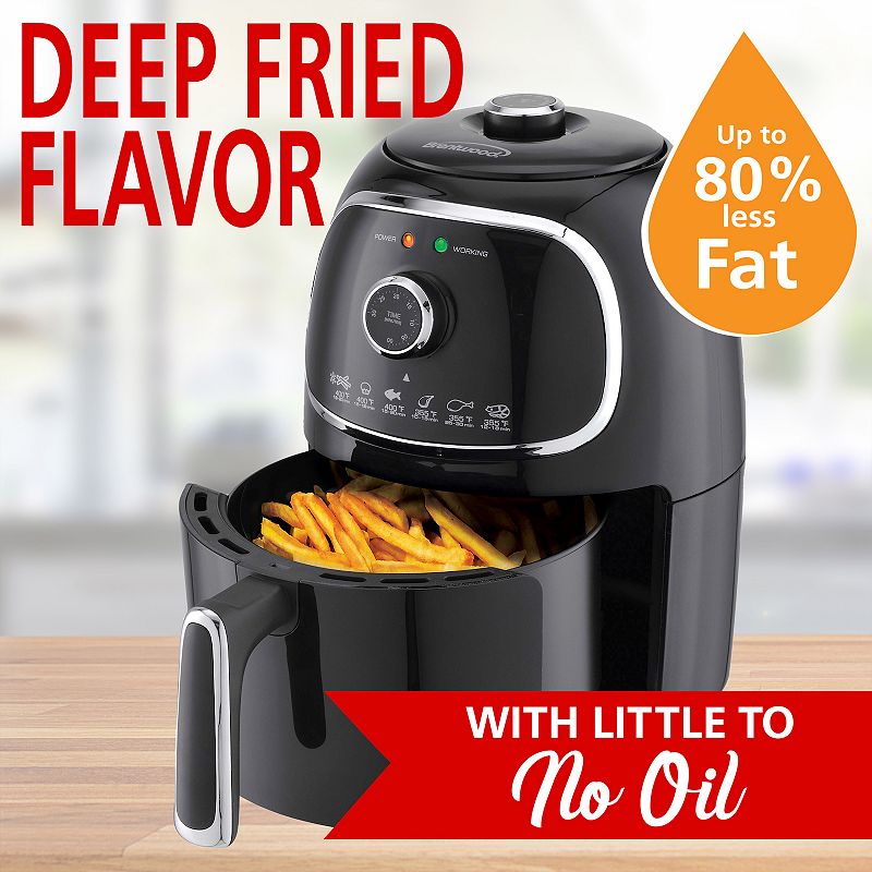 Brentwood AF-202BK 2 Quart Small Electric Air Fryer Black with Timer and Temp Control