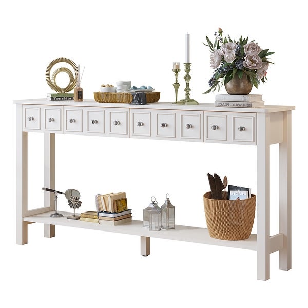 Console Table with Shelf and Different Size Drawers