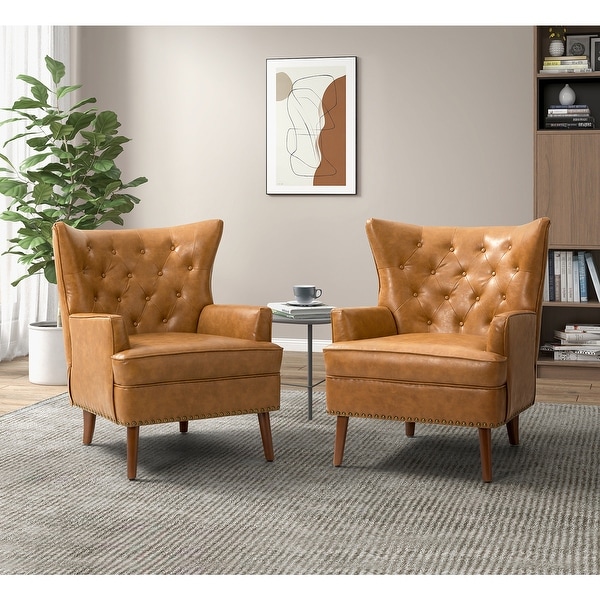 Alpheus Wooden Upholstery ArmChair with Button-Tufted Set of 2 by HULALA HOME