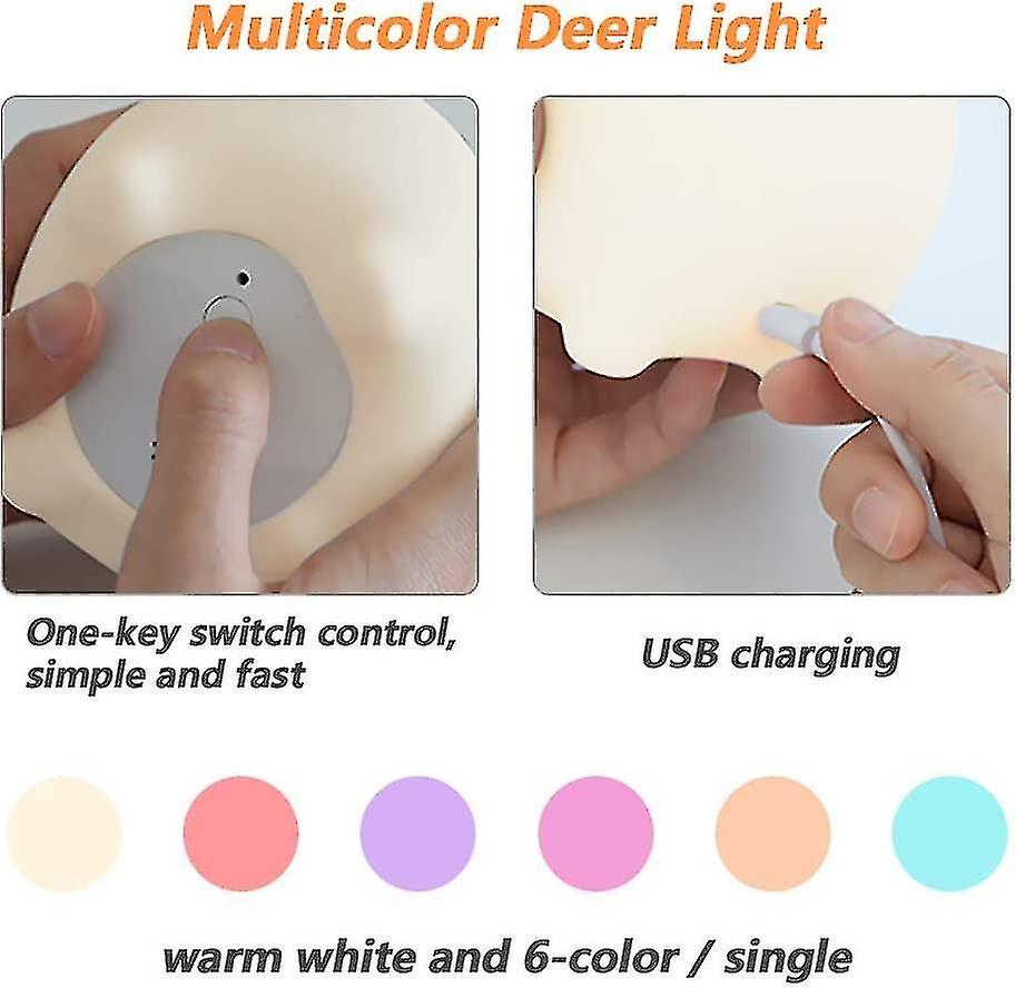 Night Light， Cartoon Deer Pat Light Bedside Lamp， Battery Operated Night Light For Kids