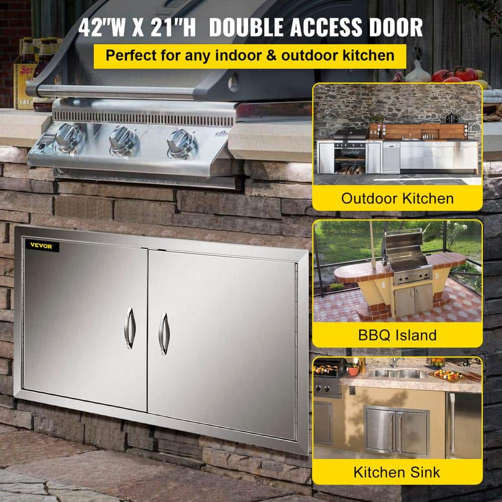 VEVOR Outdoor Kitchen Doors 42 in. W X 21 in. H Double BBQ Door Stainless Steel BBQ Access Door 21.13X42X1.63SKM1V0