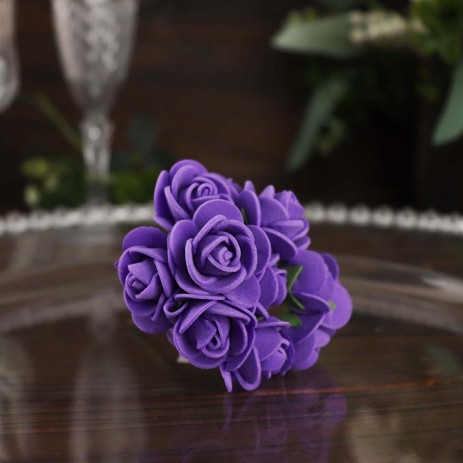 48 Roses Purple Real Touch Artificial DIY Foam Rose Flowers With Stem, Craft Rose Buds 1