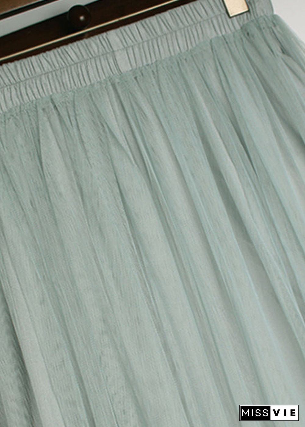 Elegant Green Cinched wrinkled tulle Skirts Spring