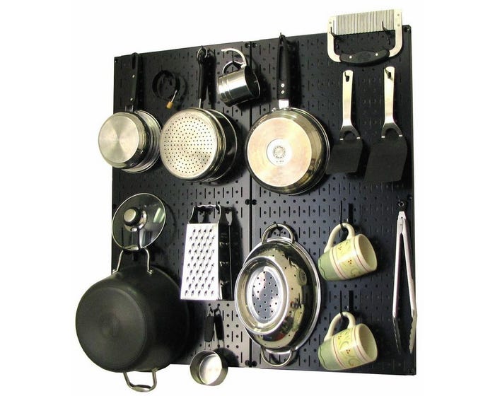 Wall Control Black Panel Kitchen Pegboard Wall Organizer w/ Choice of Hook Color 30KTH200B