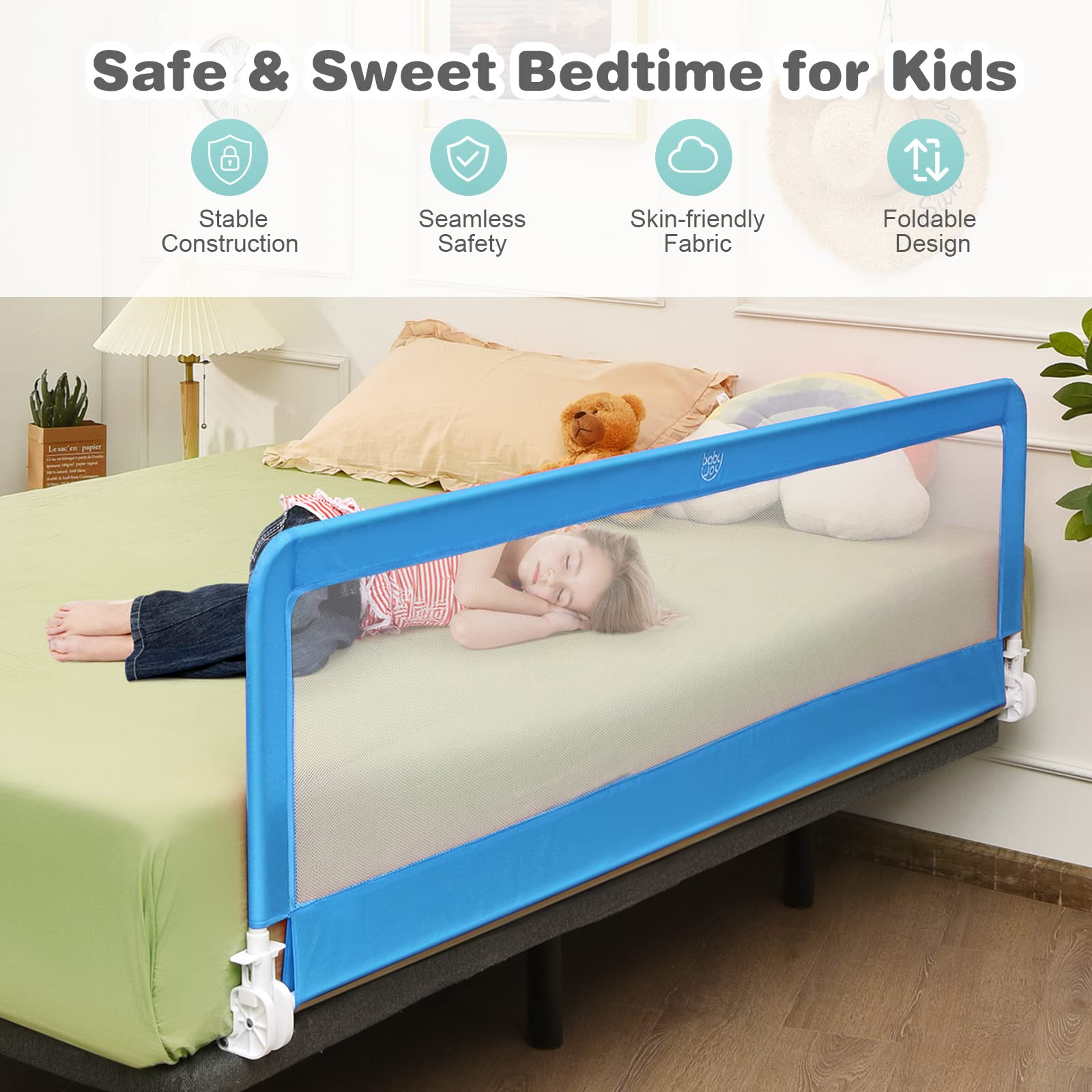 Costzon Toddlers Double Bed Rail Guard, Stainless Steel Folding Safety Bed Guard