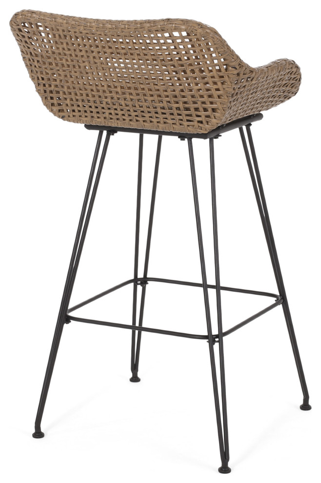 Pondway Outdoor Wicker/Iron Barstools  Set of 4   Tropical   Outdoor Bar Stools And Counter Stools   by GDFStudio  Houzz