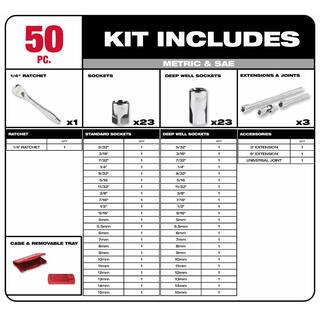 MW 14 in. Drive SAEMetric Ratchet and Socket Mechanics Tool Set with 14 in. Drive 9 in. Extended Ratchet (51-Piece) 48-22-9004-48-22-9005