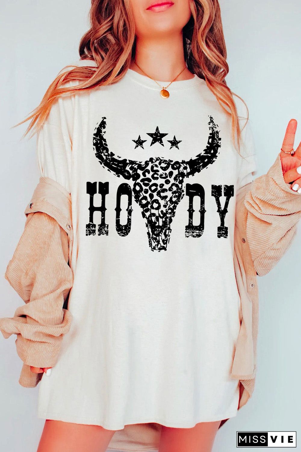 White HOWDY Cheetah Steer Head Print Oversized T Shirt