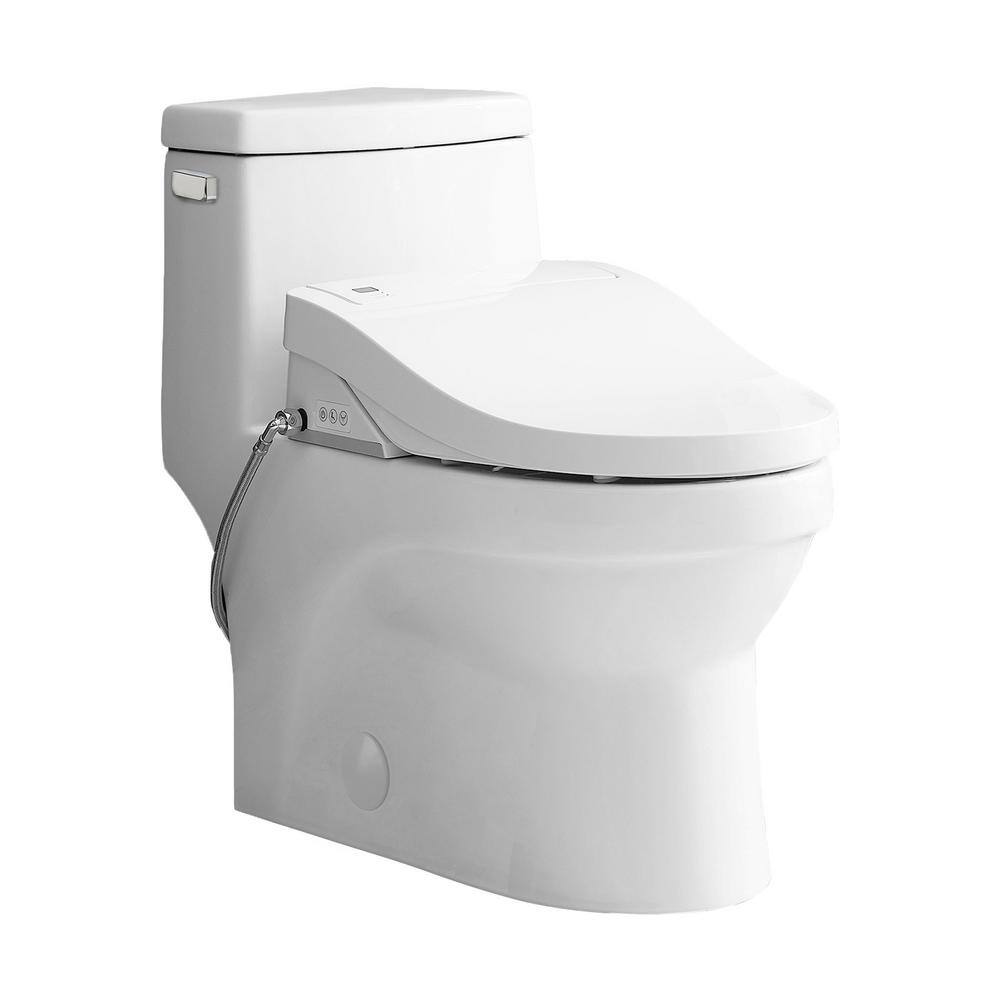 Swiss Madison Virage 1-piece 1.28 GPF Single Flush Elongated Toilet in Glossy White Smart Seat Included SM-ST023