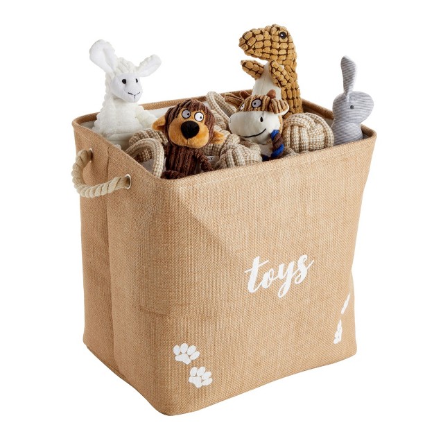 Juvale Pet Toy Storage Basket With Handles Foldable Jute Bin 15 X 12 X 14 Inches