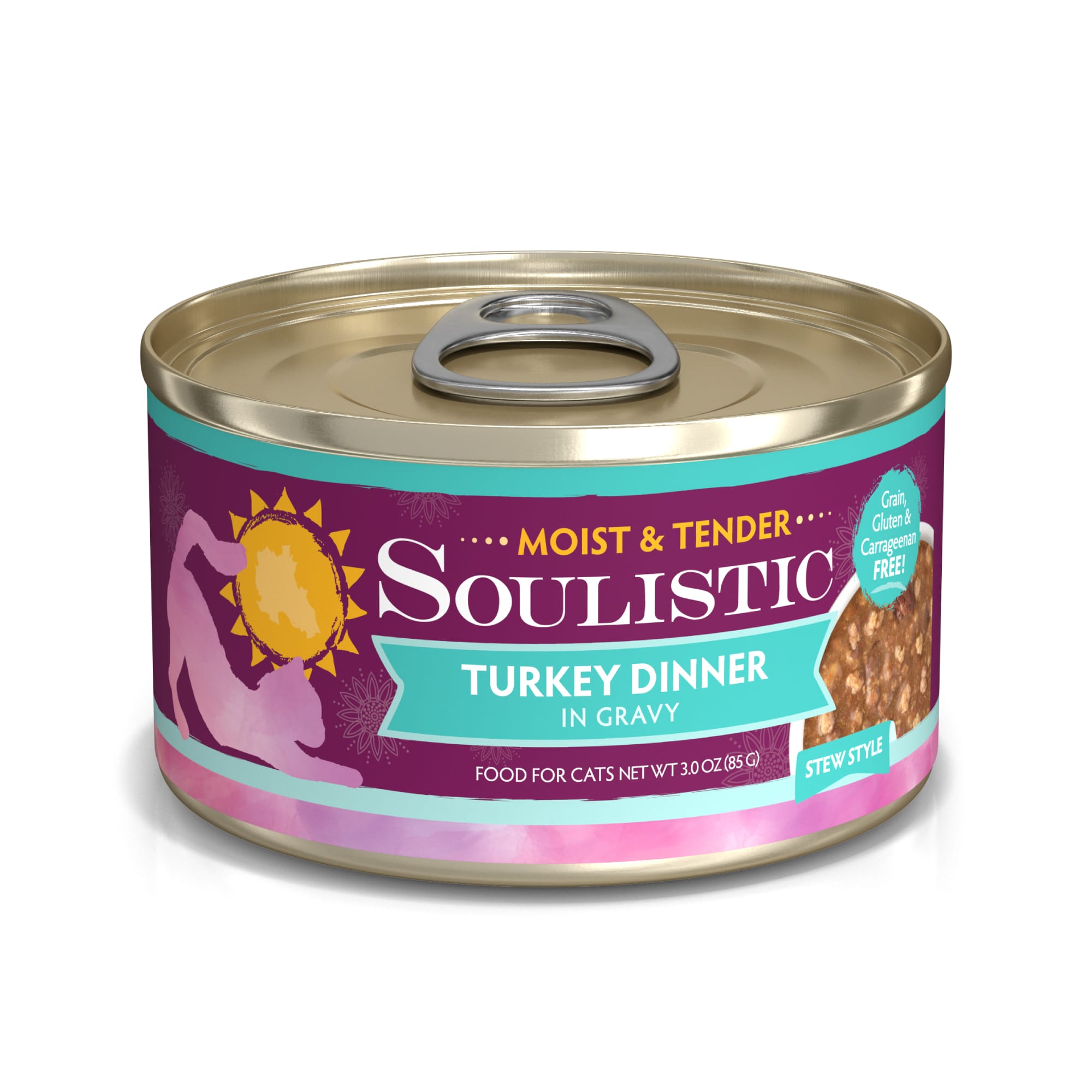 Soulistic Moist  Tender Turkey Dinner in Gravy Wet Cat Food， 3 oz.， Case of 12