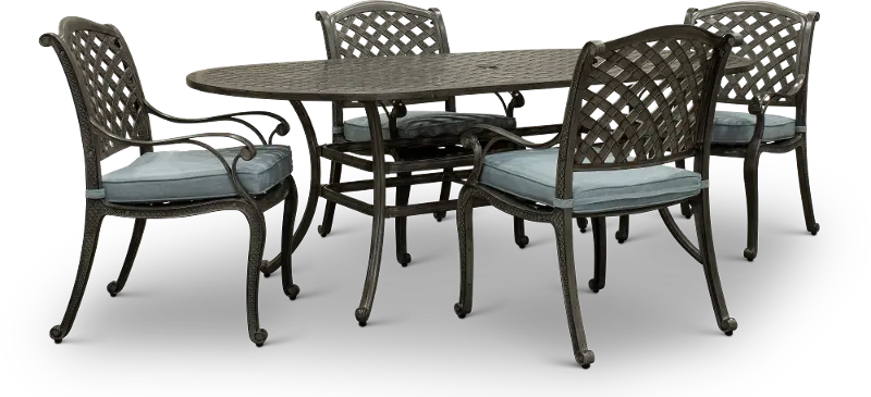 Macan Gray Cast Metal 5 Piece Oval Patio Dining Set