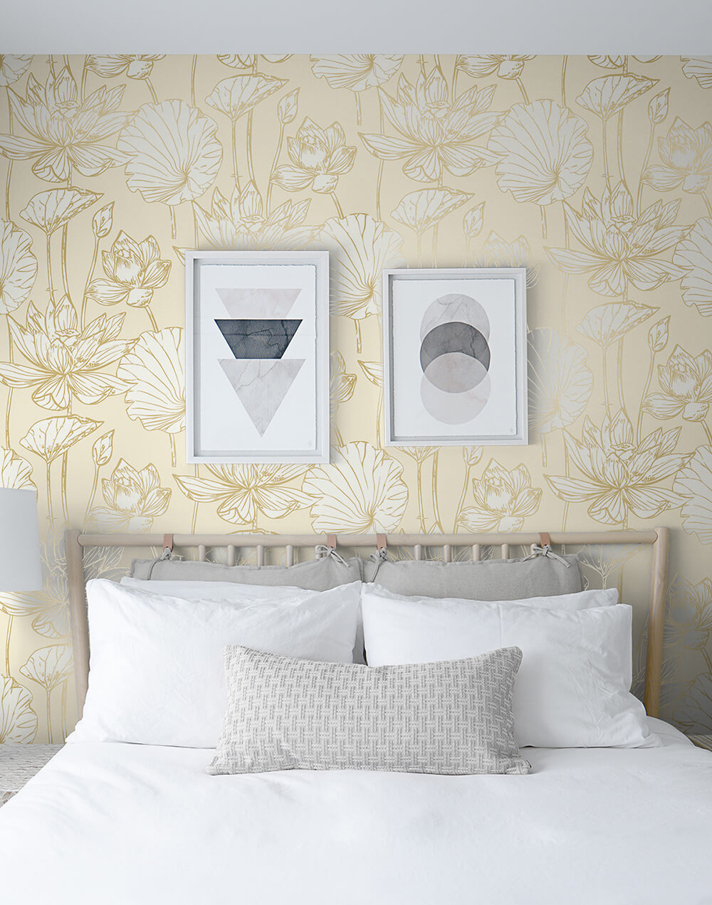 Lotus Floral Peel-and-Stick Wallpaper in Gold and Cream