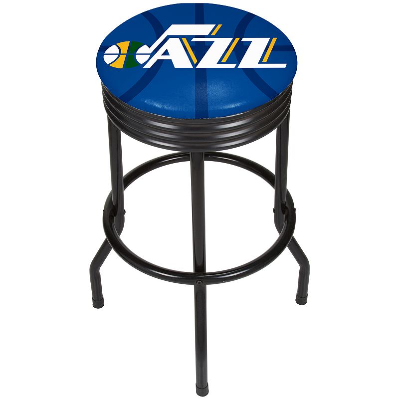 Utah Jazz Padded Ribbed Black Bar Stool