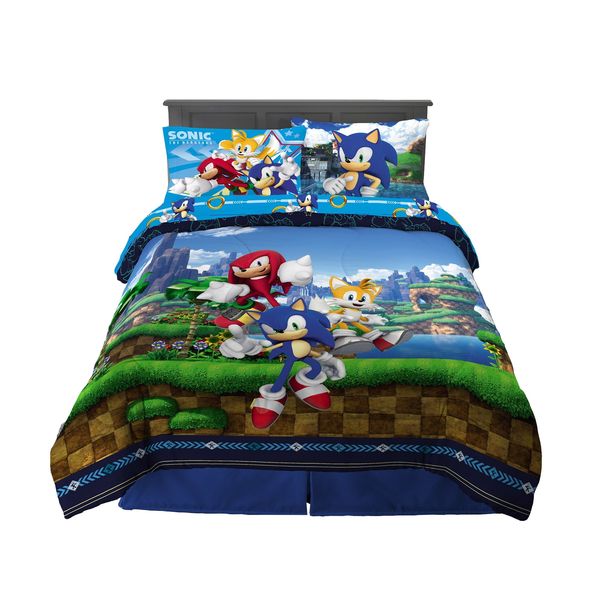 Sonic the Hedgehog Kids Full Bed in a Bag, Gaming Bedding, Comforter and Sheets, Blue, Sega