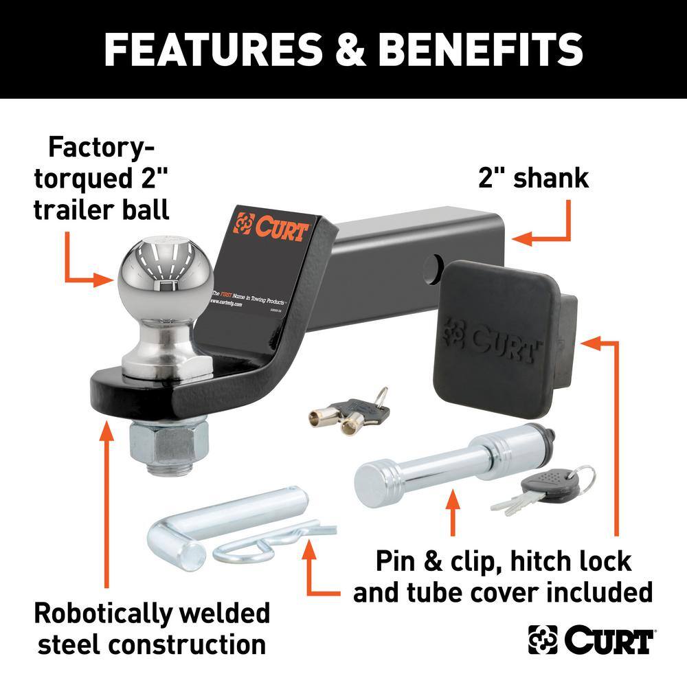 CURT 7500 lbs. 2 in. Drop Trailer Hitch Ball Mount Draw Bar Towing Starter Kit with 2 in. Ball (2 in. Shank) 45534