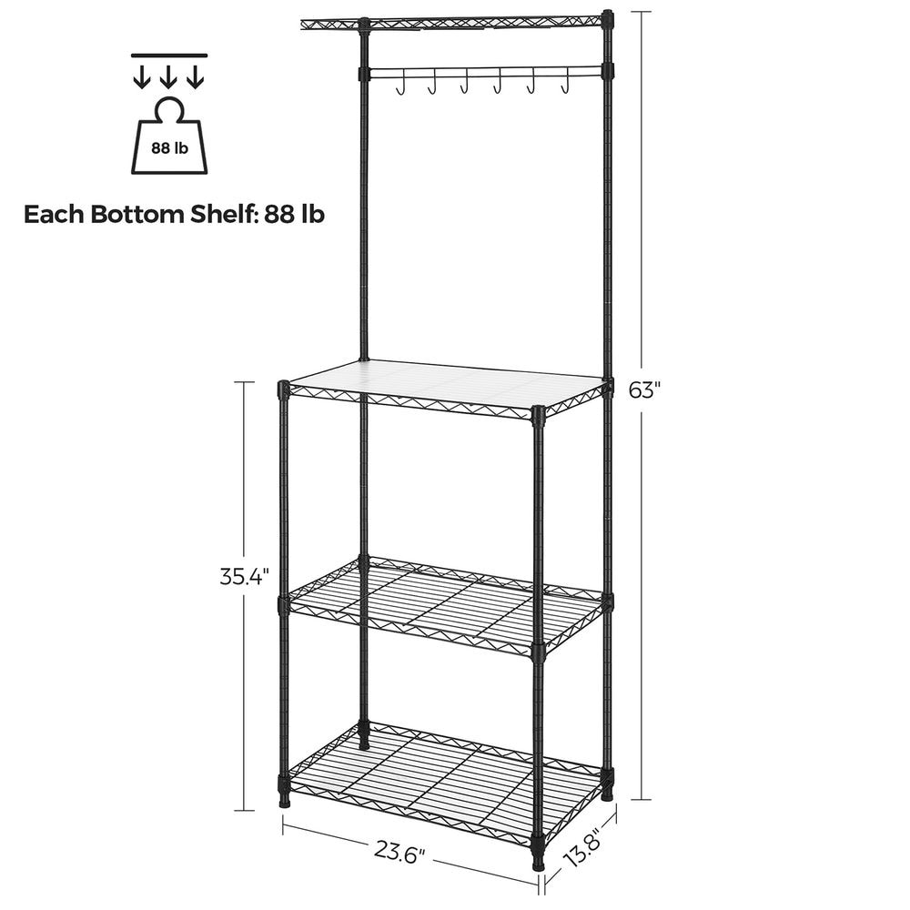 Kitchen Bakers Rack  Adjustable Microwave Stand  Space Saving Storage Rack with 4 Shelves 6 Hooks   23.6” x 13.8” x 63\